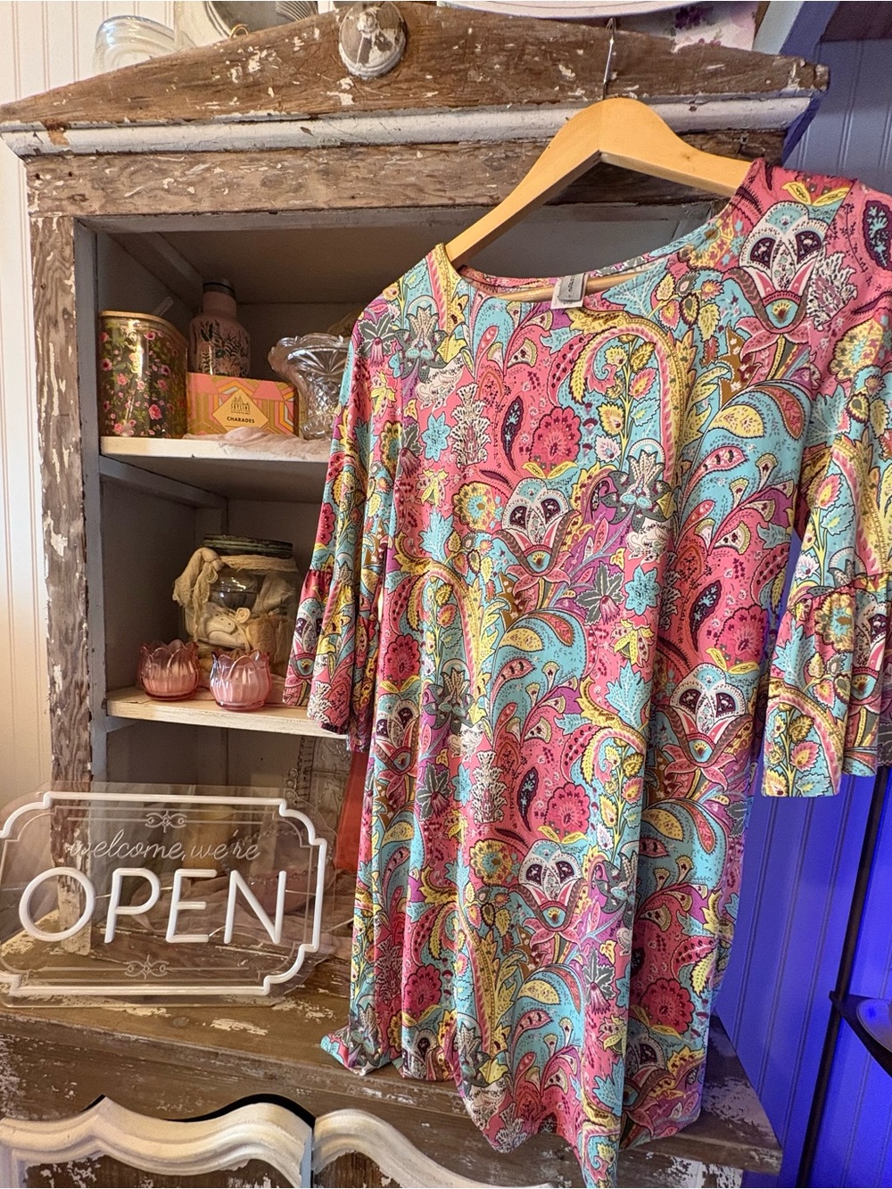 Rouge! Paisley Print Short Sleeve Top - Pink, Turquoise & Yellow